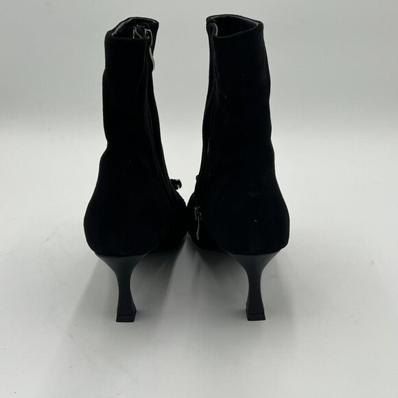 XYD Black Bling Rhinestones Buckle Mid Heel Ankle Bootie Square Toe Fashion Shoe - Picture 4 of 6